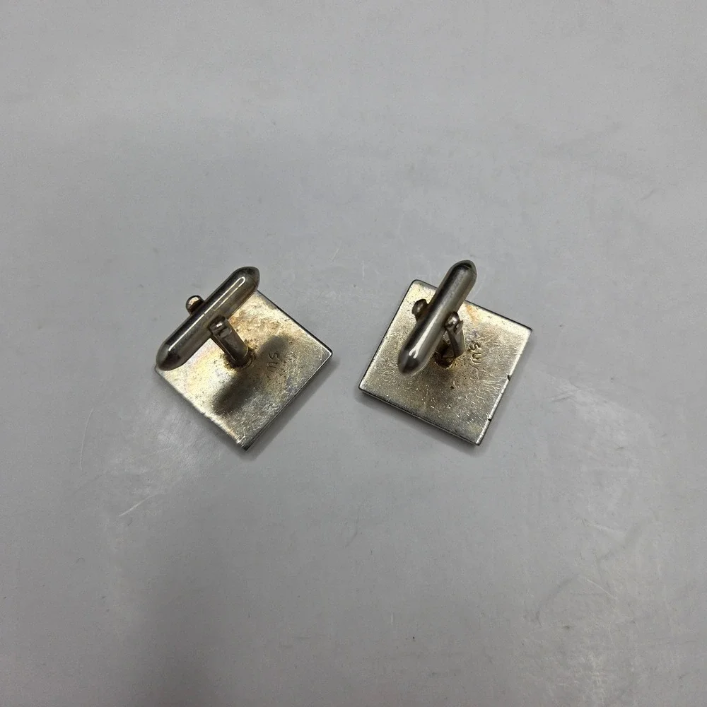 Swank Cufflinks Vintage Geometric Square Silver Tone Mid Century Modern OS